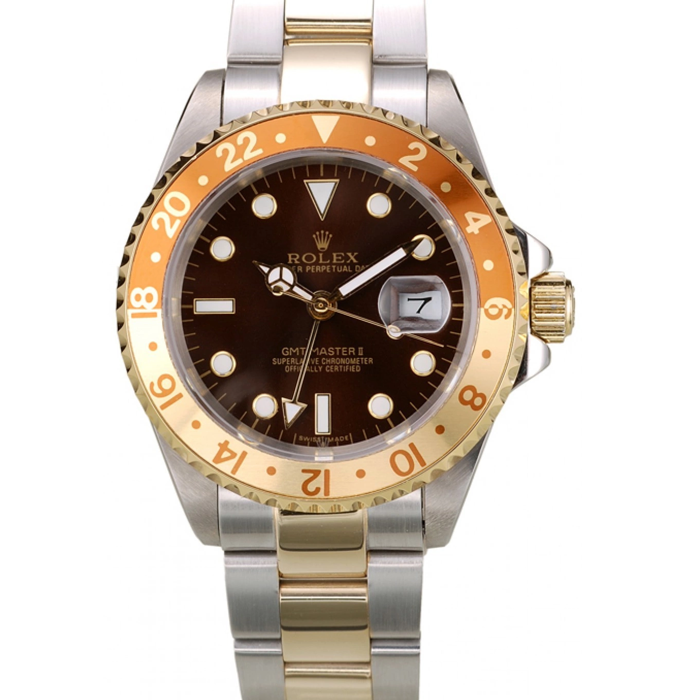 Best AAA Replica Sites Ceramic Rolex II Brown Colored Dial Master GMT Bezel Watch Gold 0818